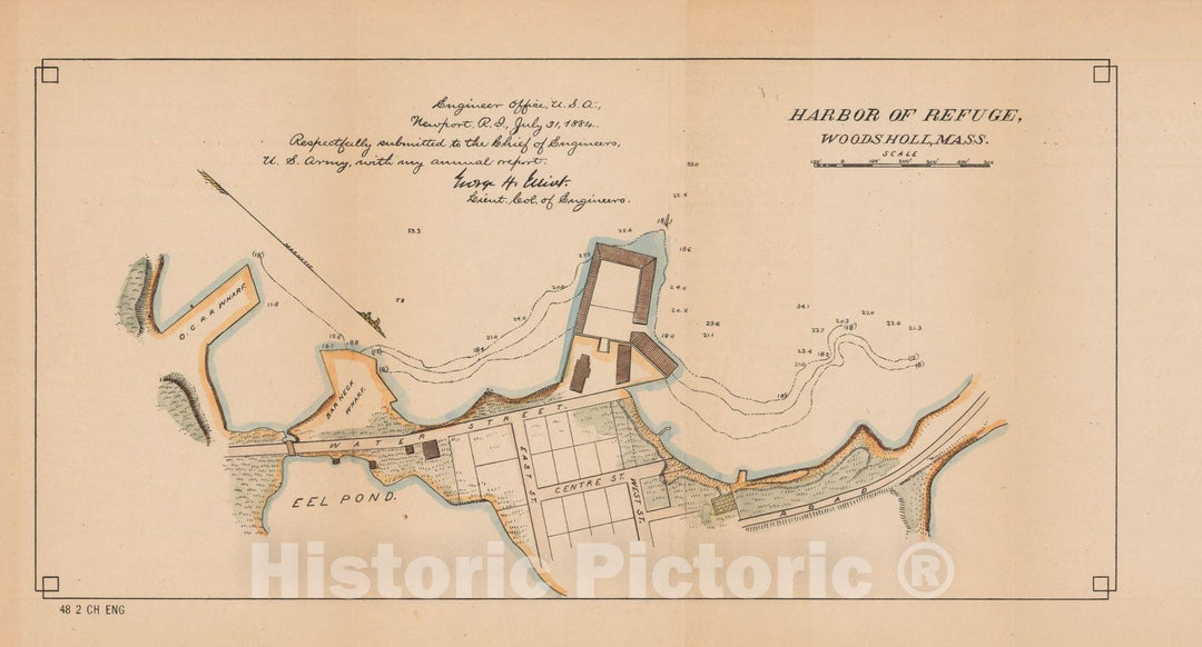 Historic Map : Falmouth & Wood's Hole 1884 Topographic Map , Vintage Wall Art