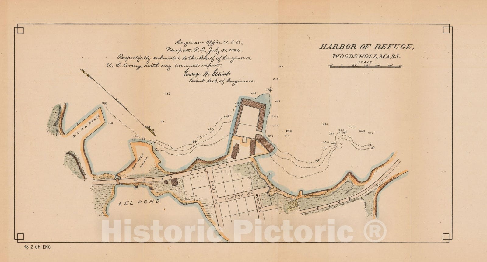 Historic Map : Falmouth & Wood's Hole 1884 Topographic Map , Vintage Wall Art