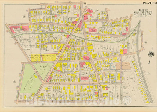 Historic Map : Atlas City of Boston, Dorchester, Dorchester 1918 Plate 018 , Vintage Wall Art