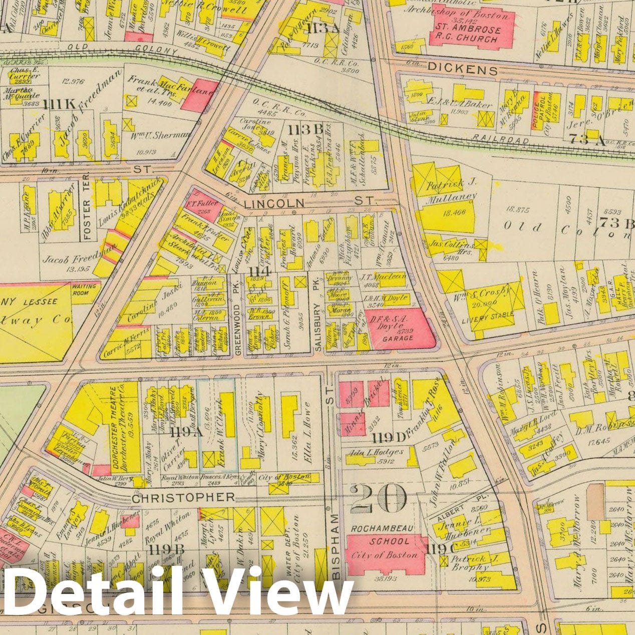 Historic Map : Atlas City of Boston, Dorchester, Dorchester 1918 Plate 018 , Vintage Wall Art