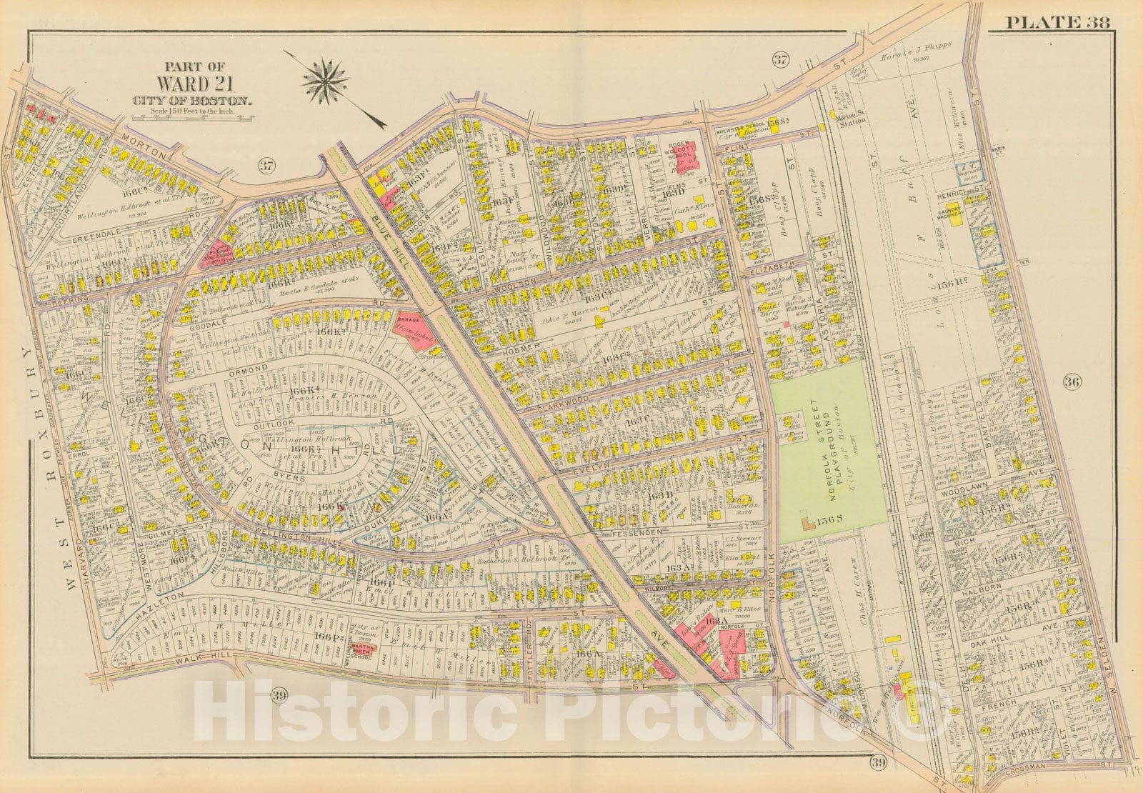 Historic Map : Atlas City of Boston, Dorchester, Dorchester 1918 Plate 038 , Vintage Wall Art