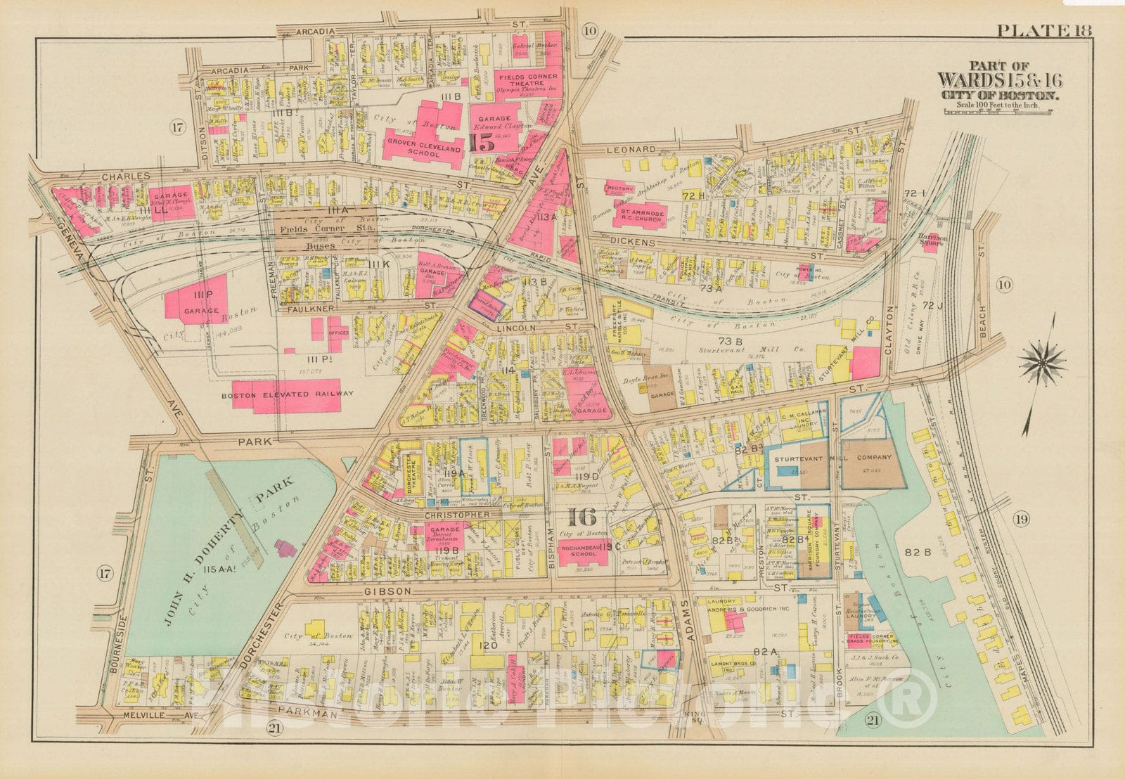 Historic Map : Atlas City of Boston, Dorchester, Dorchester 1933 Plate 018 , Vintage Wall Art