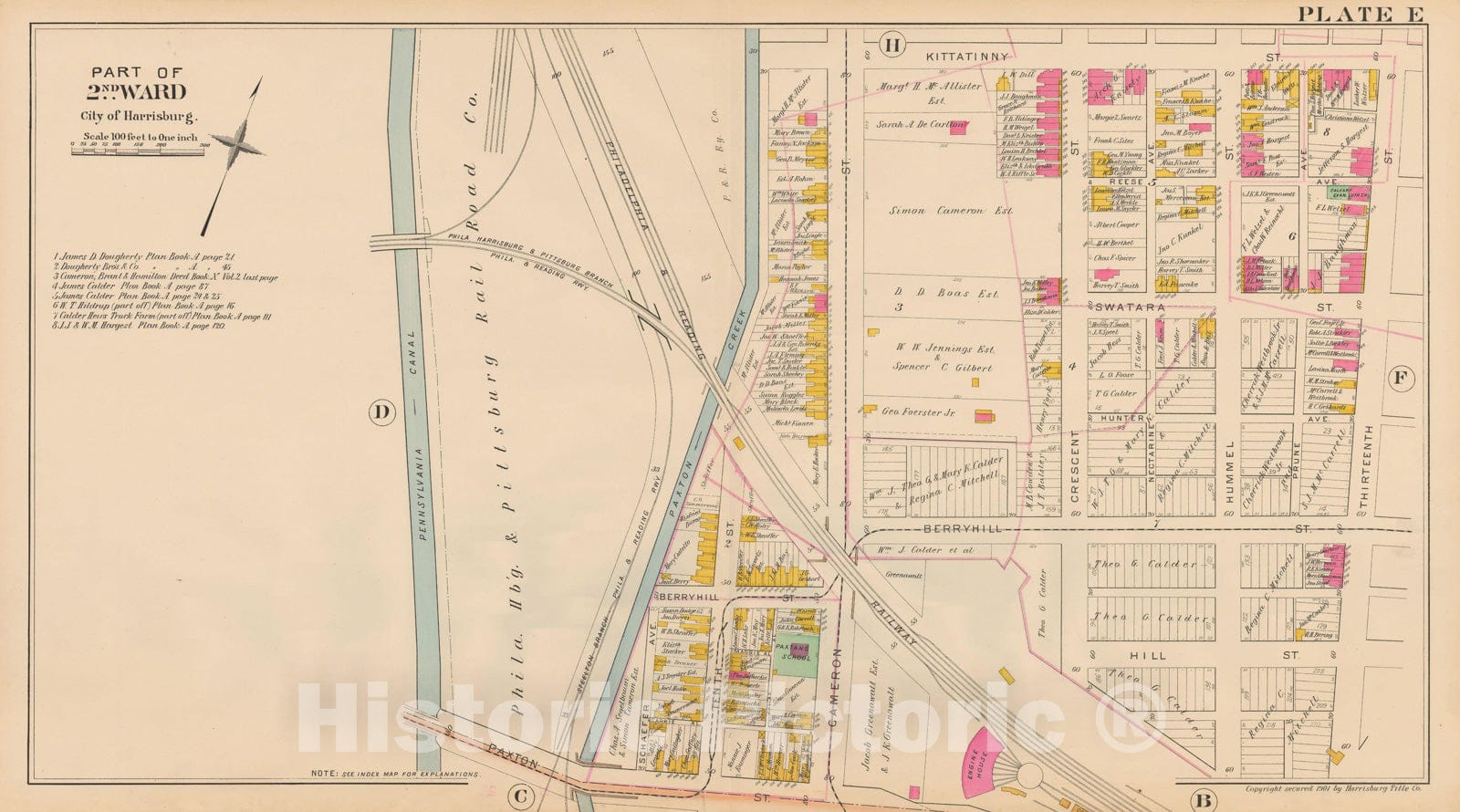 Historic Map : Atlas City of Harrisburg, Harrisburg 1901 Plate E , Vintage Wall Art