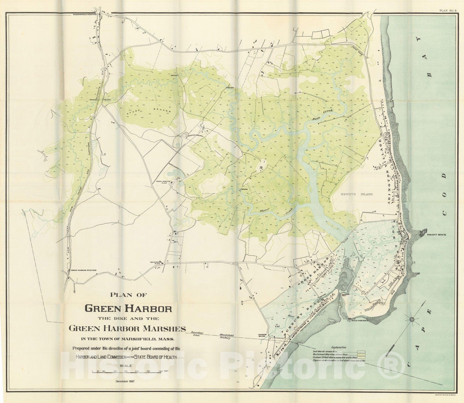 Historic Map : Plymouth County, Green Harbor, Marshfield 1897 , Vintage Wall Art