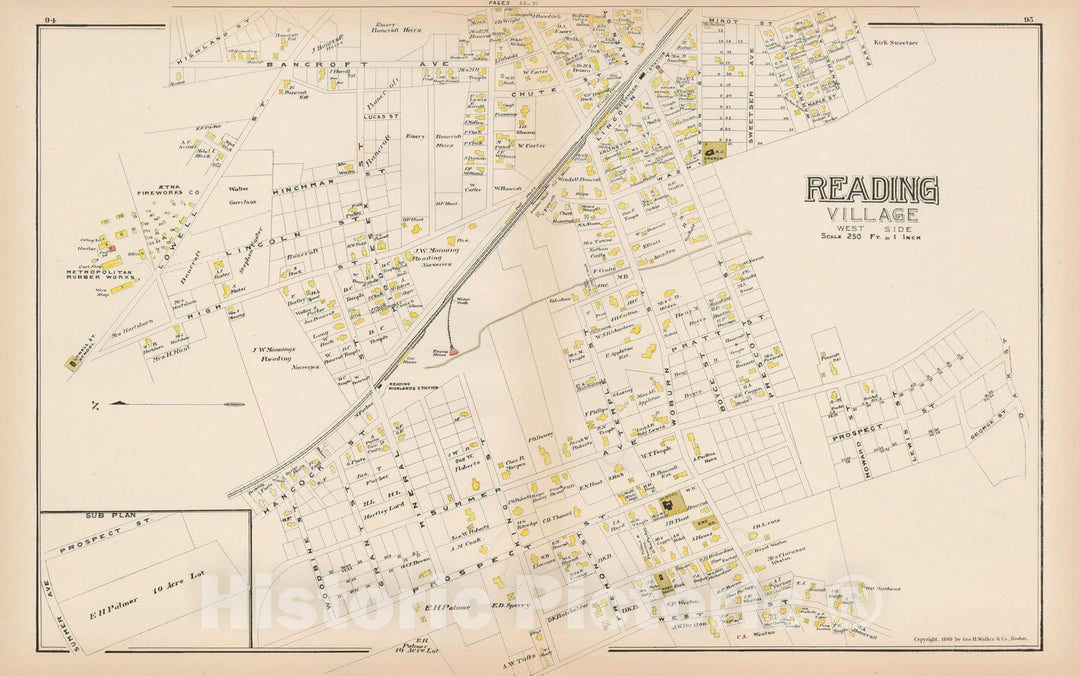 Historic Map : Atlas of Middlesex County, Massachusetts, Reading 1889 , Vintage Wall Art