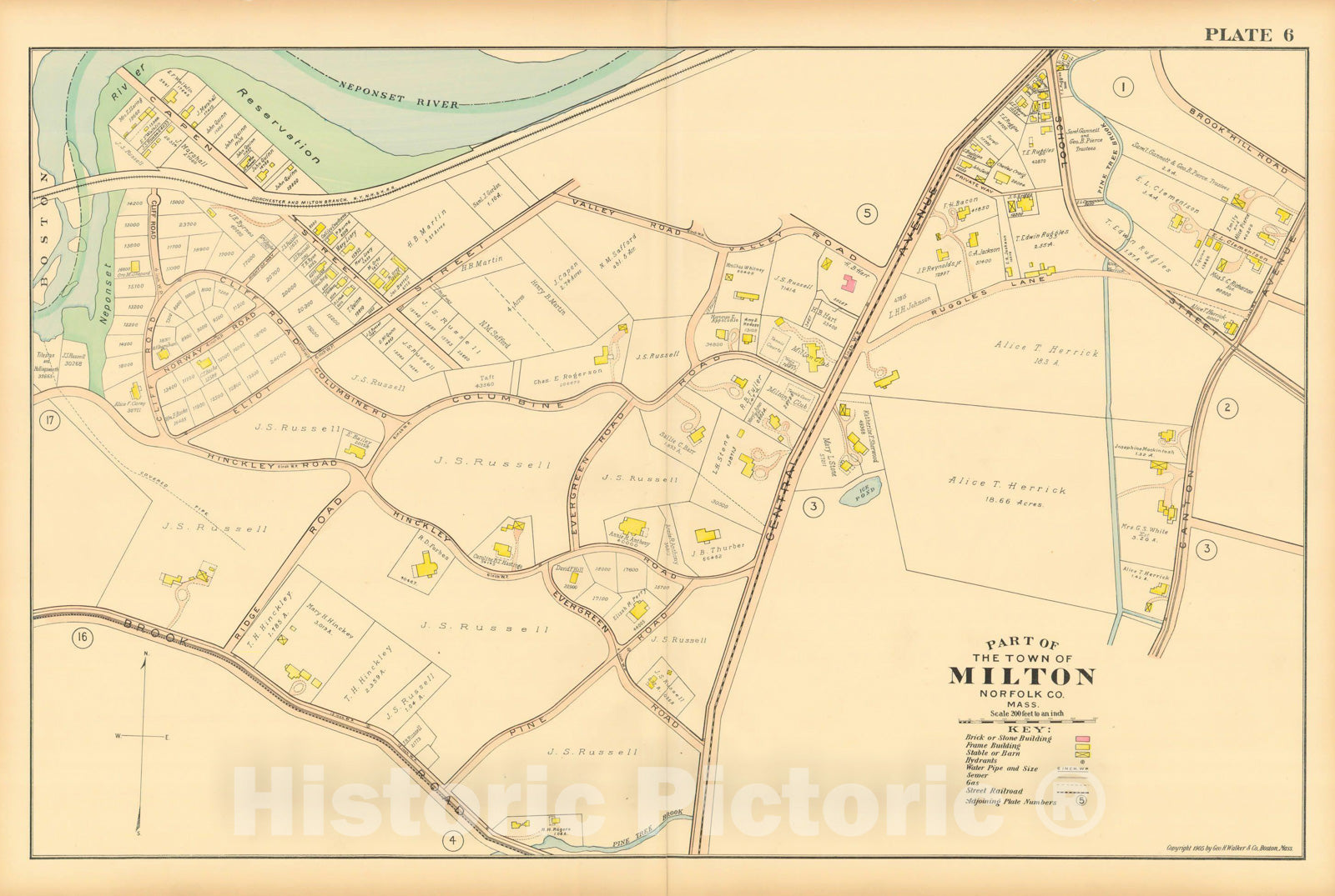 Historic Map : Atlas of Norfolk County, Milton 1905 Plate 006 , Vintage Wall Art