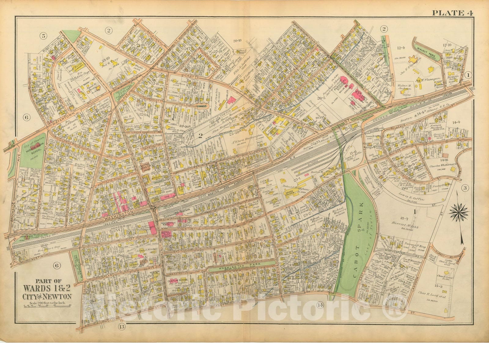 Historic Map : Atlas City of Newton Massachusetts 1917 Plate 004 , Vintage Wall Art