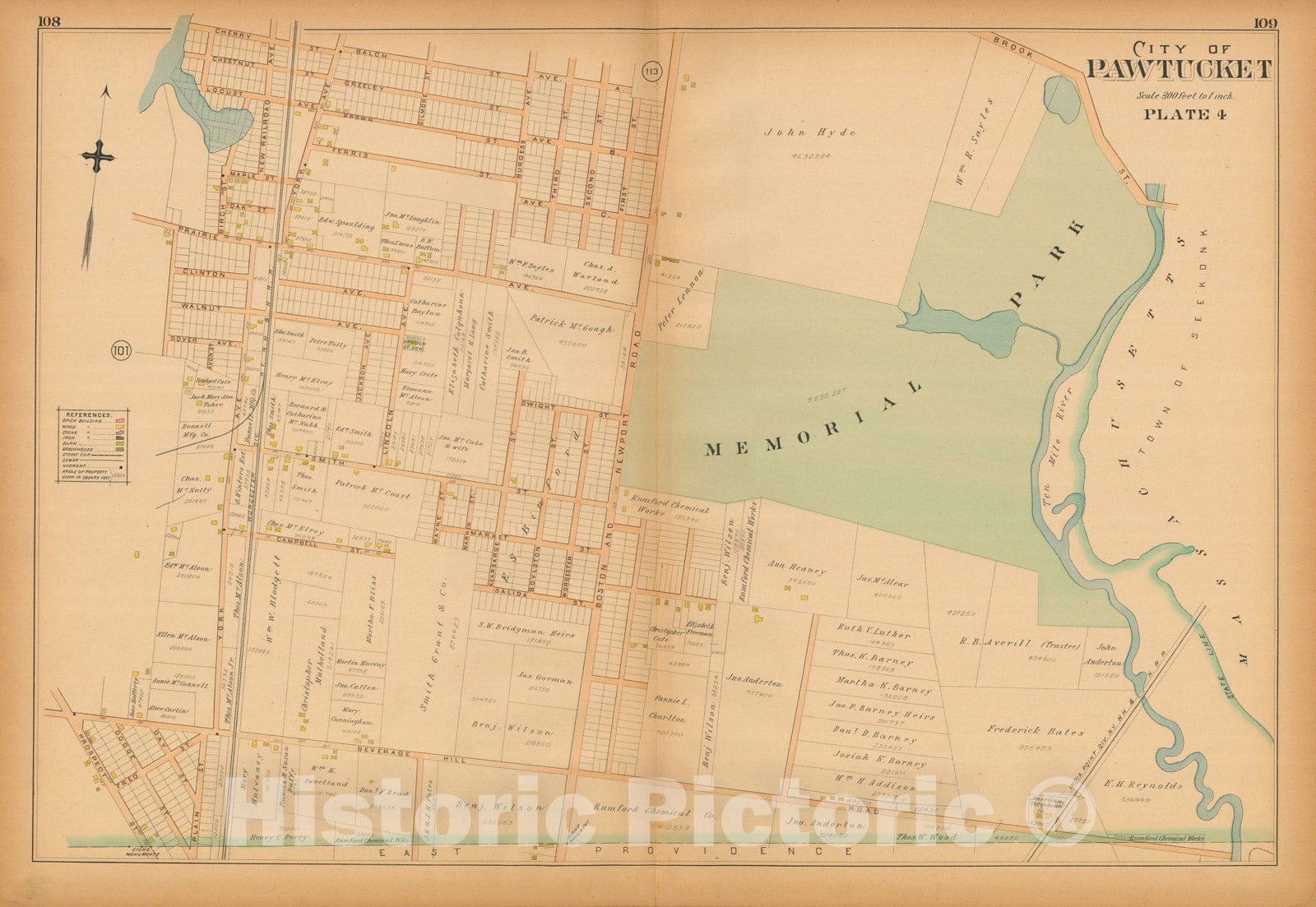 Historic Map : Atlas of Providence County (partial), Pawtucket 1895 Plate 004 , Vintage Wall Art