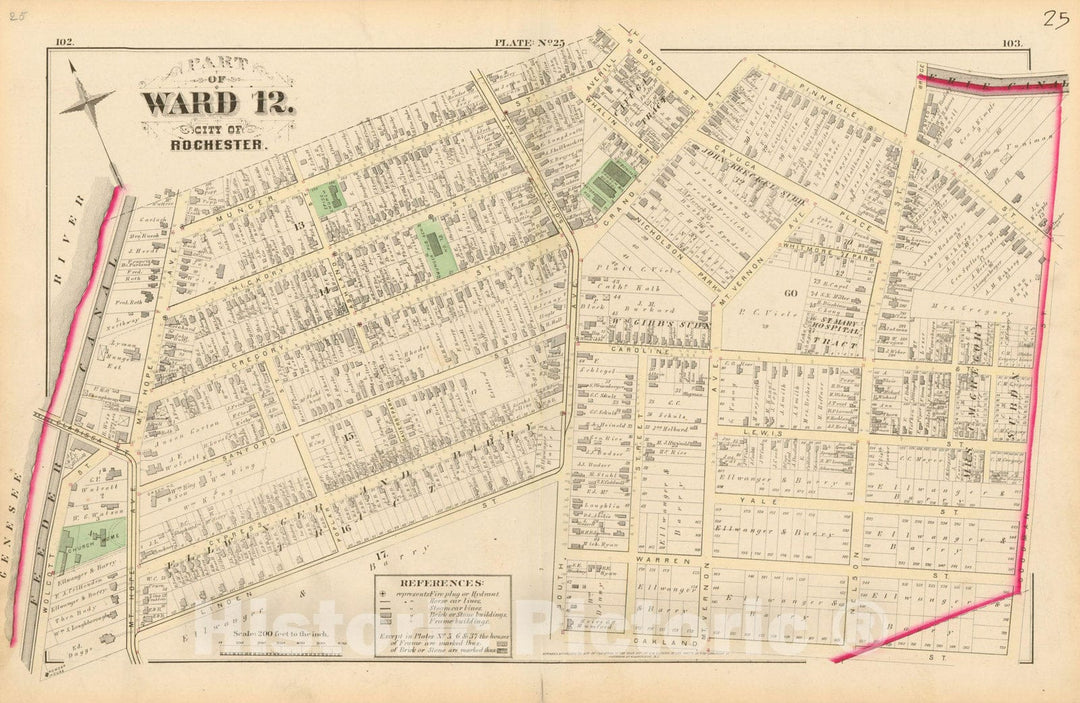 Historic Map : Atlas of Rochester, NY, Rochester 1875 Plate 025 , Vintage Wall Art