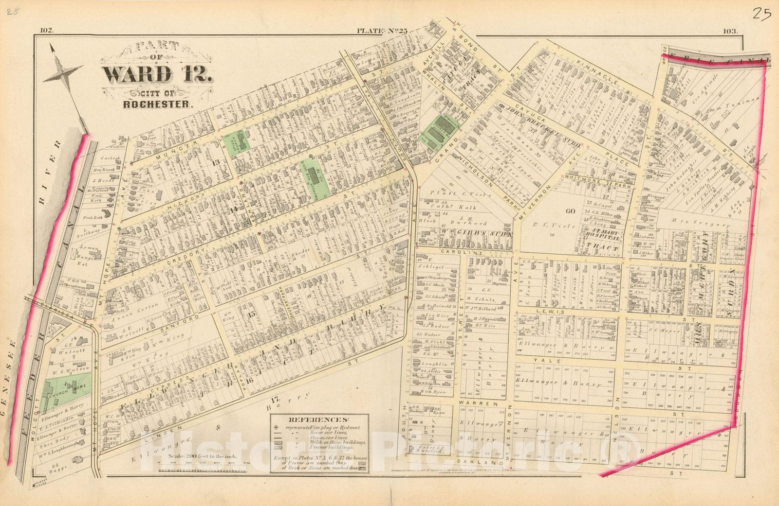 Historic Map : Atlas of Rochester, NY, Rochester 1875 Plate 025 , Vintage Wall Art