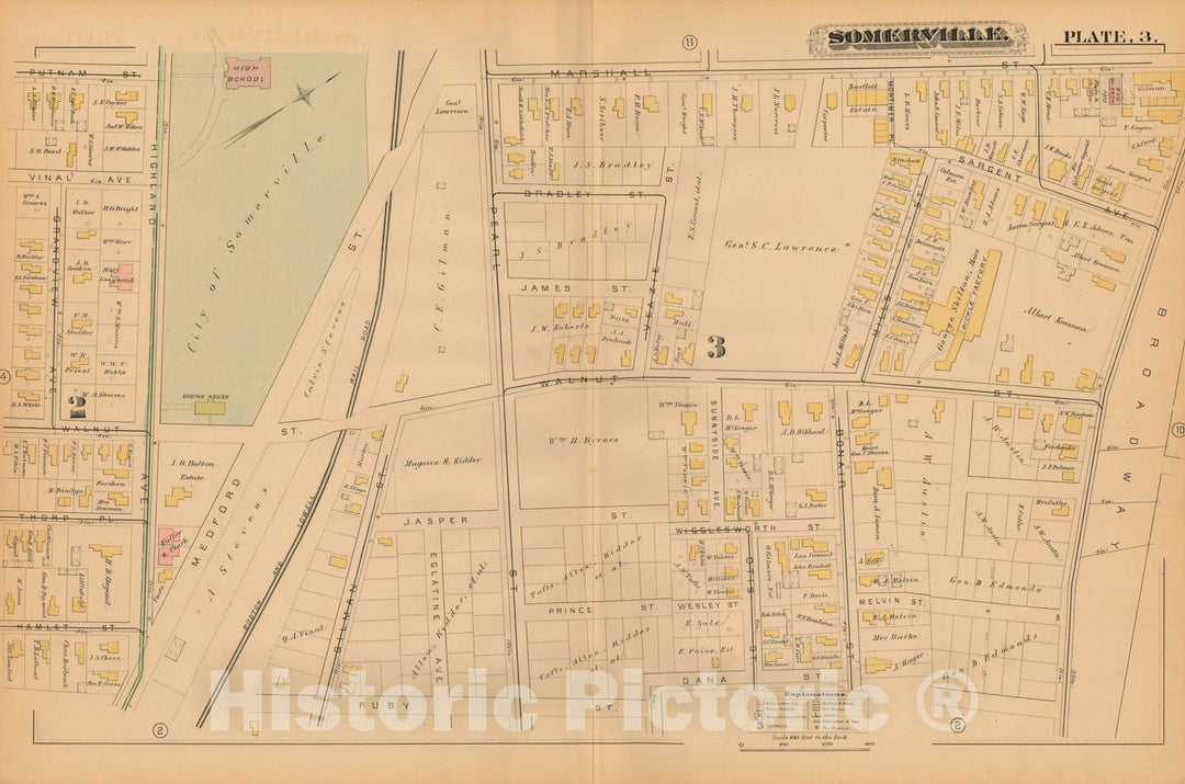 Historic Map : Atlas of Somerville Massachusetts, Somerville 1884 Plate 003 , Vintage Wall Art