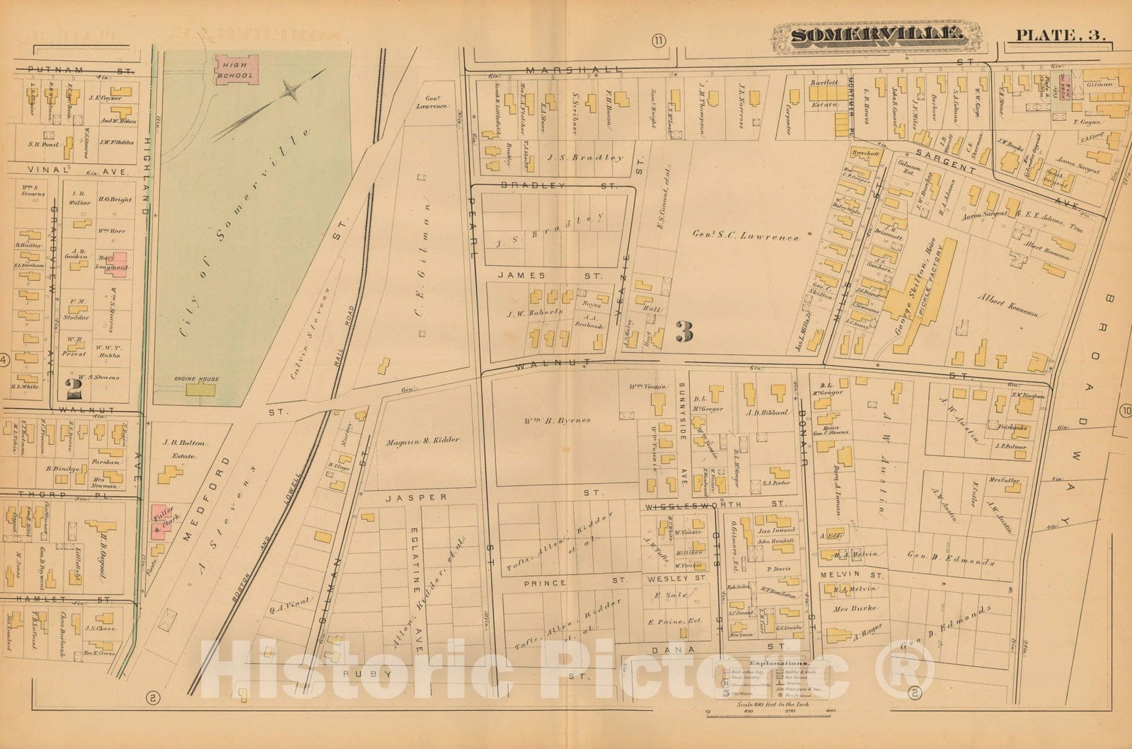 Historic Map : Atlas of Somerville Massachusetts, Somerville 1884 Plate 003 , Vintage Wall Art