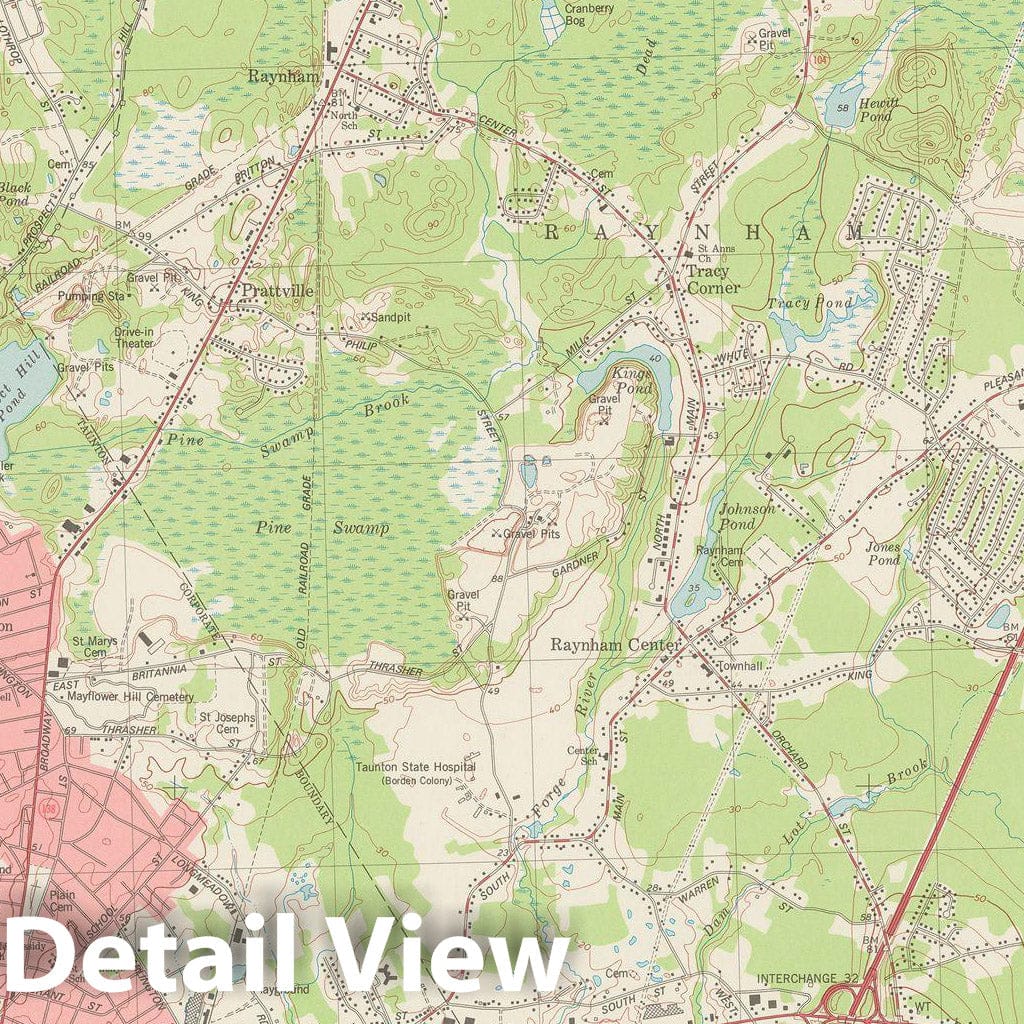 Historic Map : USGS 7.5 Minute Sheets and Quadrangles, Raynham & Taunton 1978 Topographic Map , Vintage Wall Art