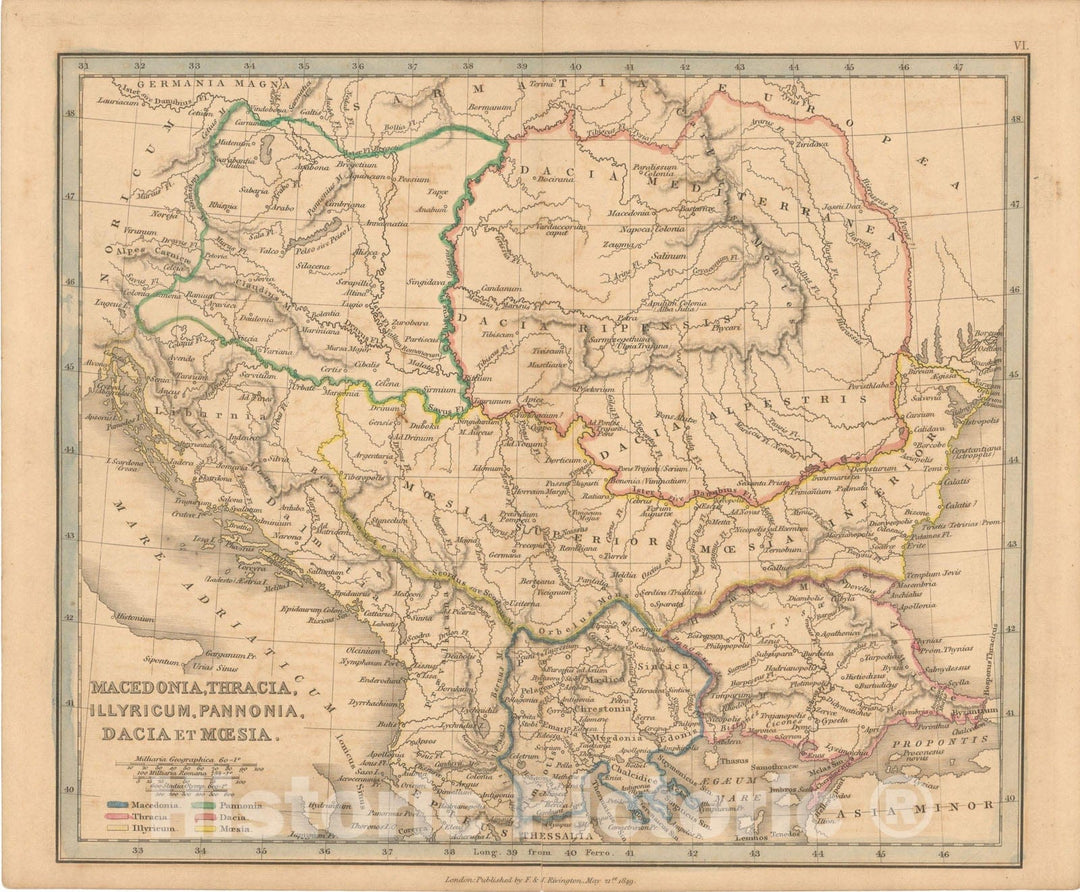 Historic Map : First Classical Atlas, Ancient Dacia, Moesia and Illyricum 1849 , Vintage Wall Art