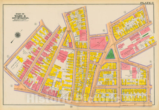 Historic Map : Atlas City of Boston: Charlestown and East Boston, Charlestown 1922 Plate 003 , Vintage Wall Art