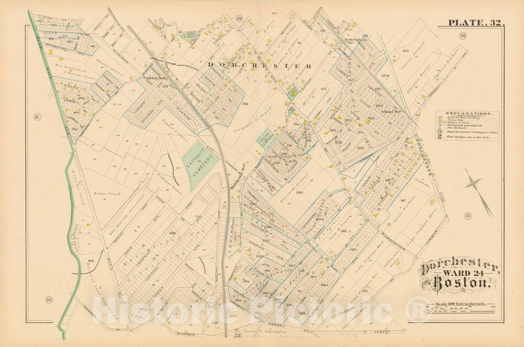 Historic Map : Atlas of Dorchester, Dorchester 1882 Plate 032 , Vintage Wall Art