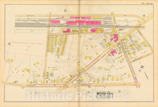 Historic Map : Atlas City of Boston, Volume 7, Brighton Mass., Allston & Brighton 1890 Plate 008 , Vintage Wall Art