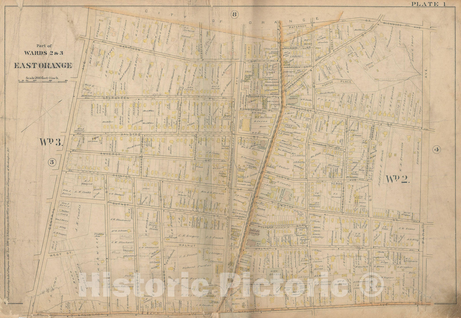Historic Map : Atlas of Essex County, New Jersey, East Orange 1890 Plate 001 , Vintage Wall Art