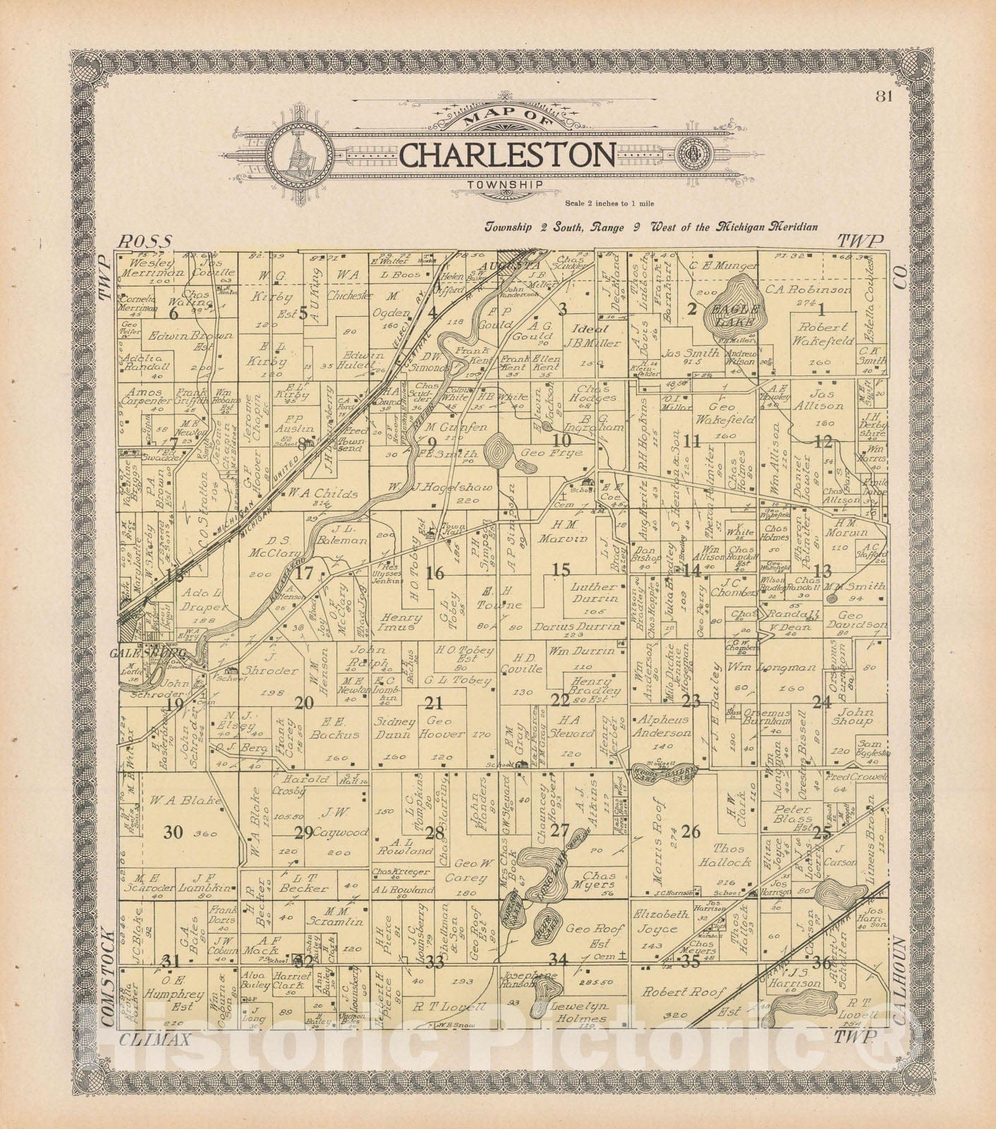 Historic Map : Charleston 1910 , Standard Atlas of Kalamazoo County , Vintage Wall Art