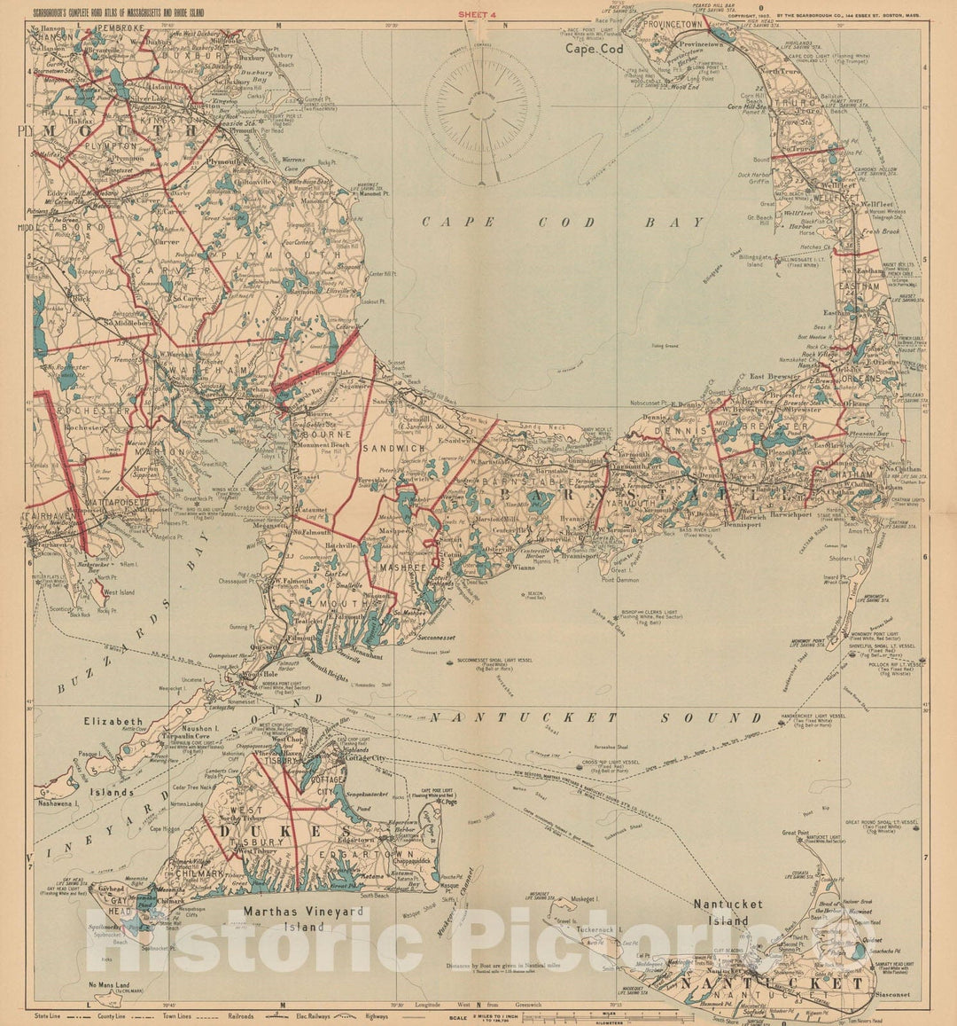 Historic Map : Complete Road Atlas of Massachusetts and Rhode Island, Cape and Islands 1905 , Vintage Wall Art