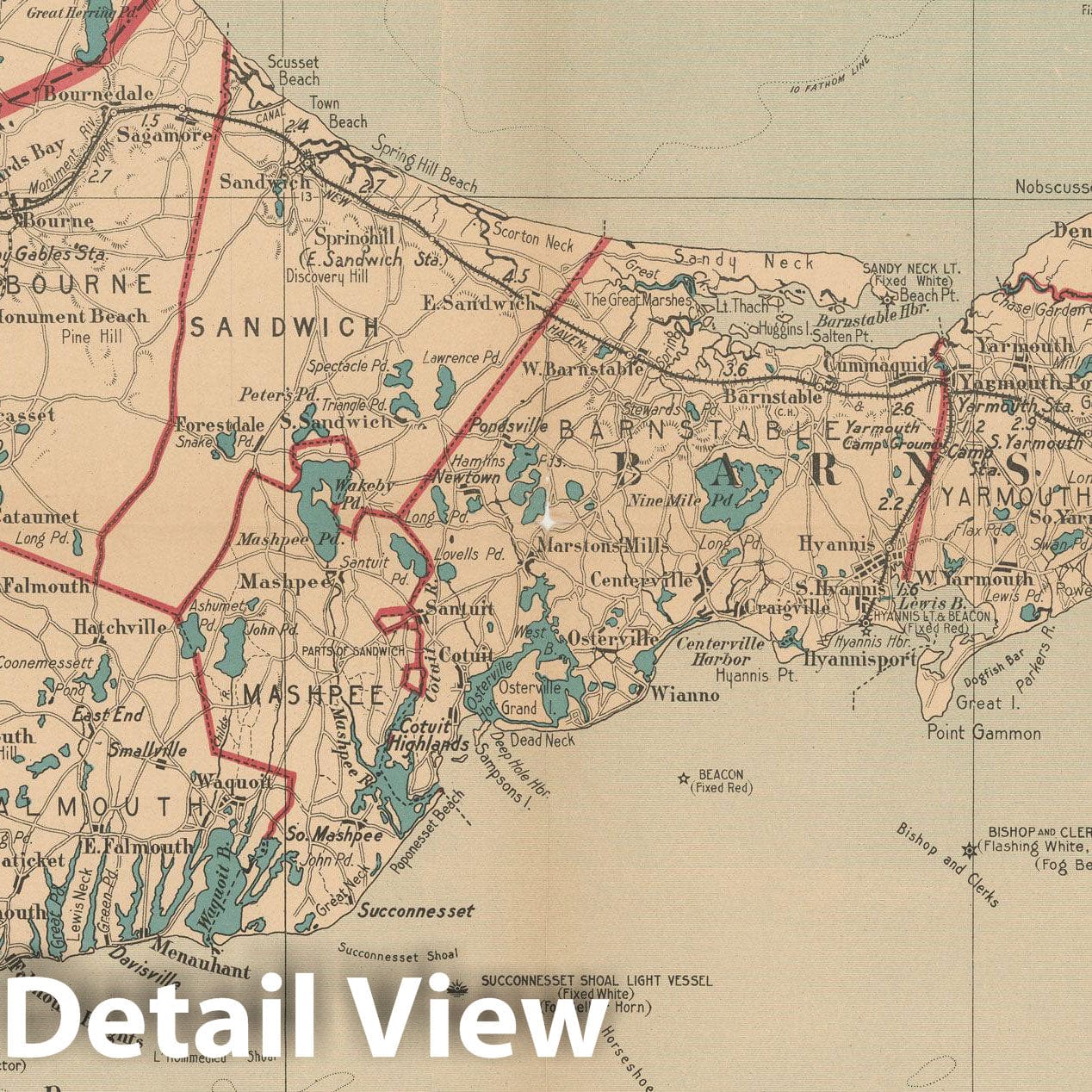 Historic Map : Complete Road Atlas of Massachusetts and Rhode Island, Cape and Islands 1905 , Vintage Wall Art