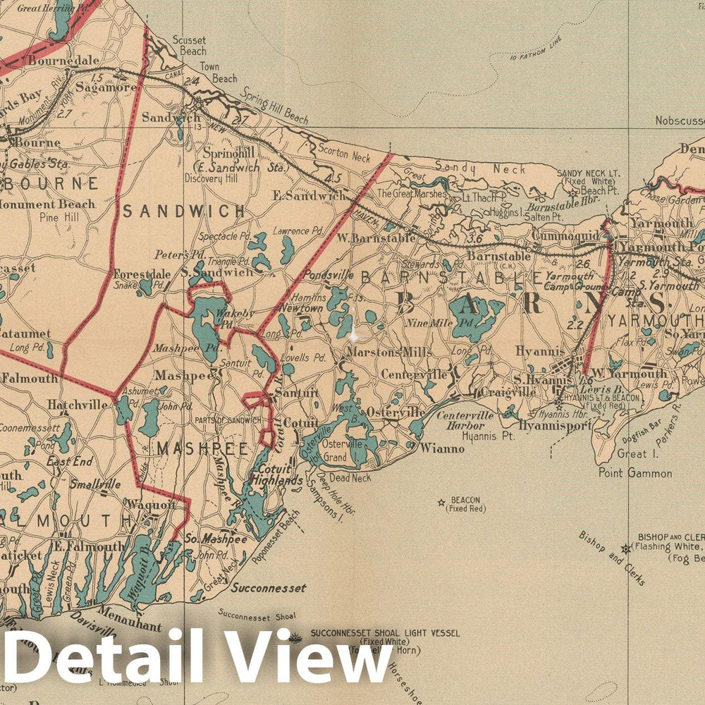 Historic Map : Complete Road Atlas of Massachusetts and Rhode Island, Cape and Islands 1905 , Vintage Wall Art