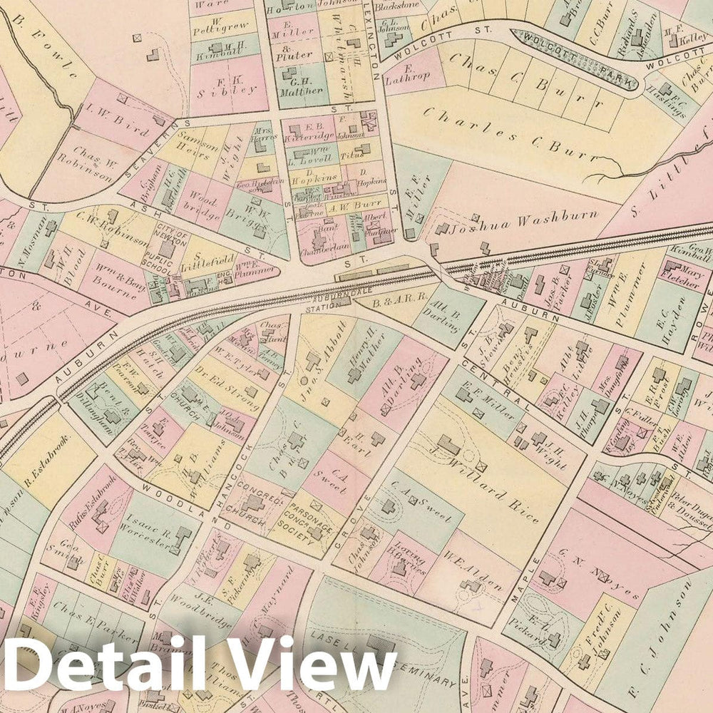 Historic Map : City of Newton, Middlesex County, Newton 1874 Plate I , Vintage Wall Art