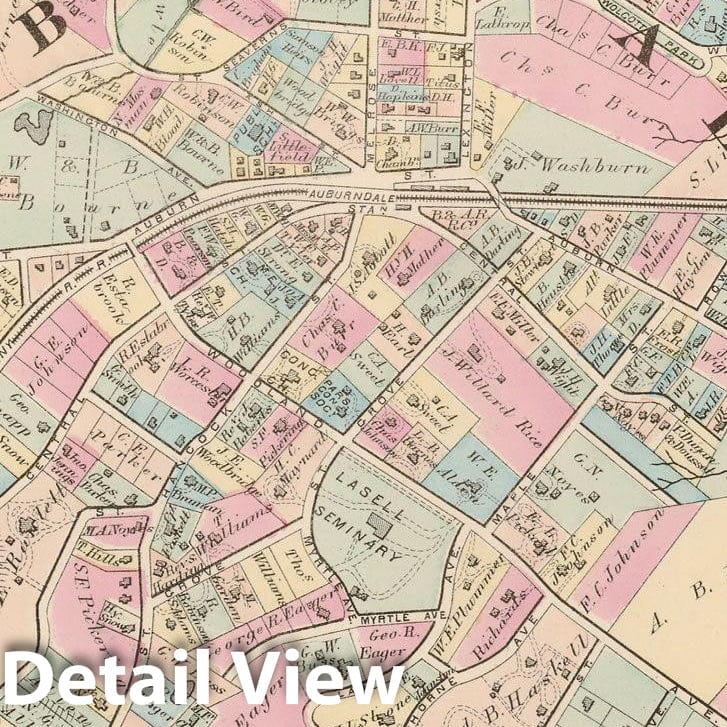 Historic Map : City of Newton, Middlesex County, Newton 1874 Plate Q , Vintage Wall Art