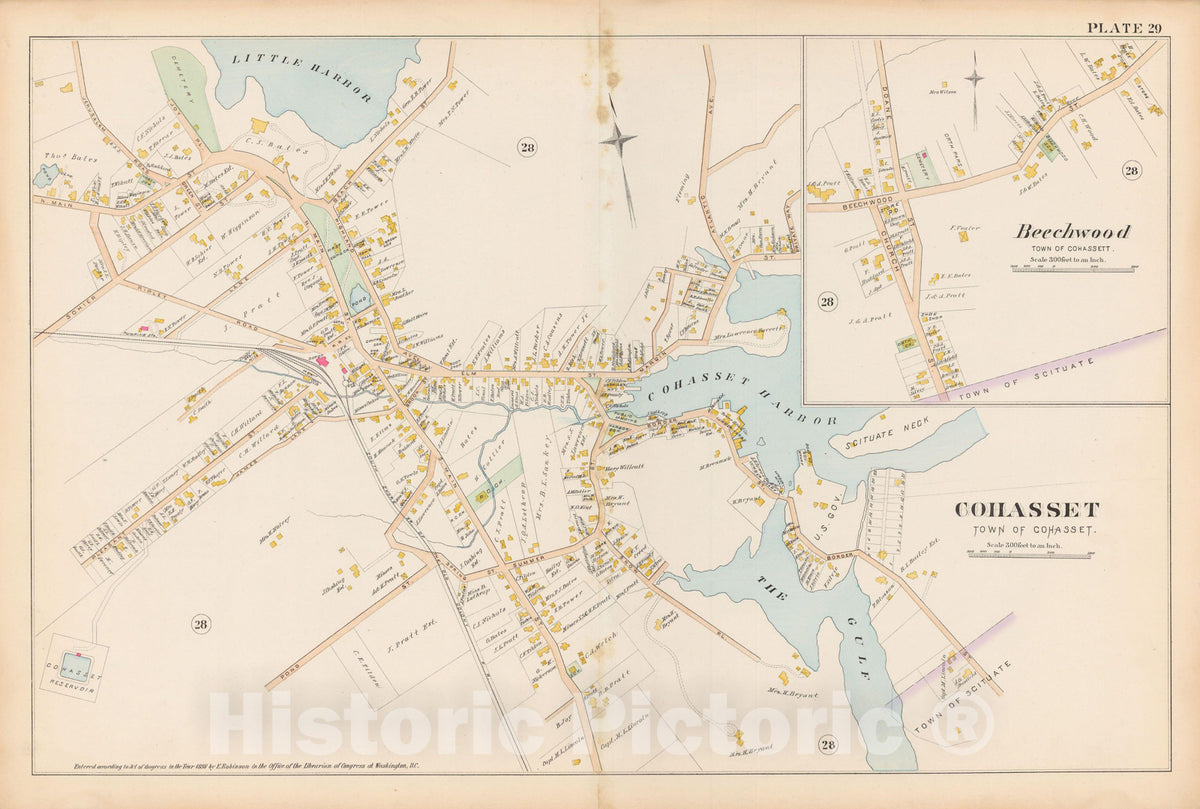 Historic Map : Atlas of Norfolk County, Cohasset 1888 Plate 029 , Vintage Wall Art
