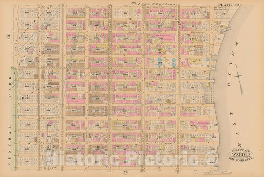 Historic Map : Manhattan & New York City 1885 Plate 022 , Robinson's Atlas City of New York , Vintage Wall Art