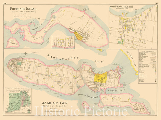 Historic Map : Atlas of Southern Rhode Island, Jamestown 1895 , Vintage Wall Art