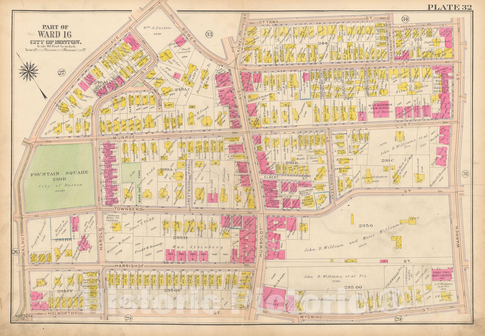 Historic Map : Atlas City of Boston, Roxbury, Roxbury 1915 Plate 032 , Vintage Wall Art