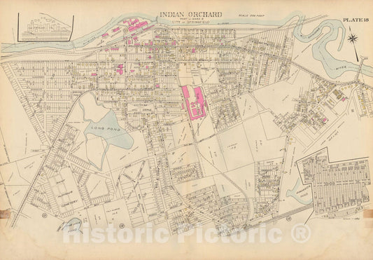 Historic Map : Atlas City of Springfield and the Town of Longmeadow 1920 Plate 018 , Vintage Wall Art