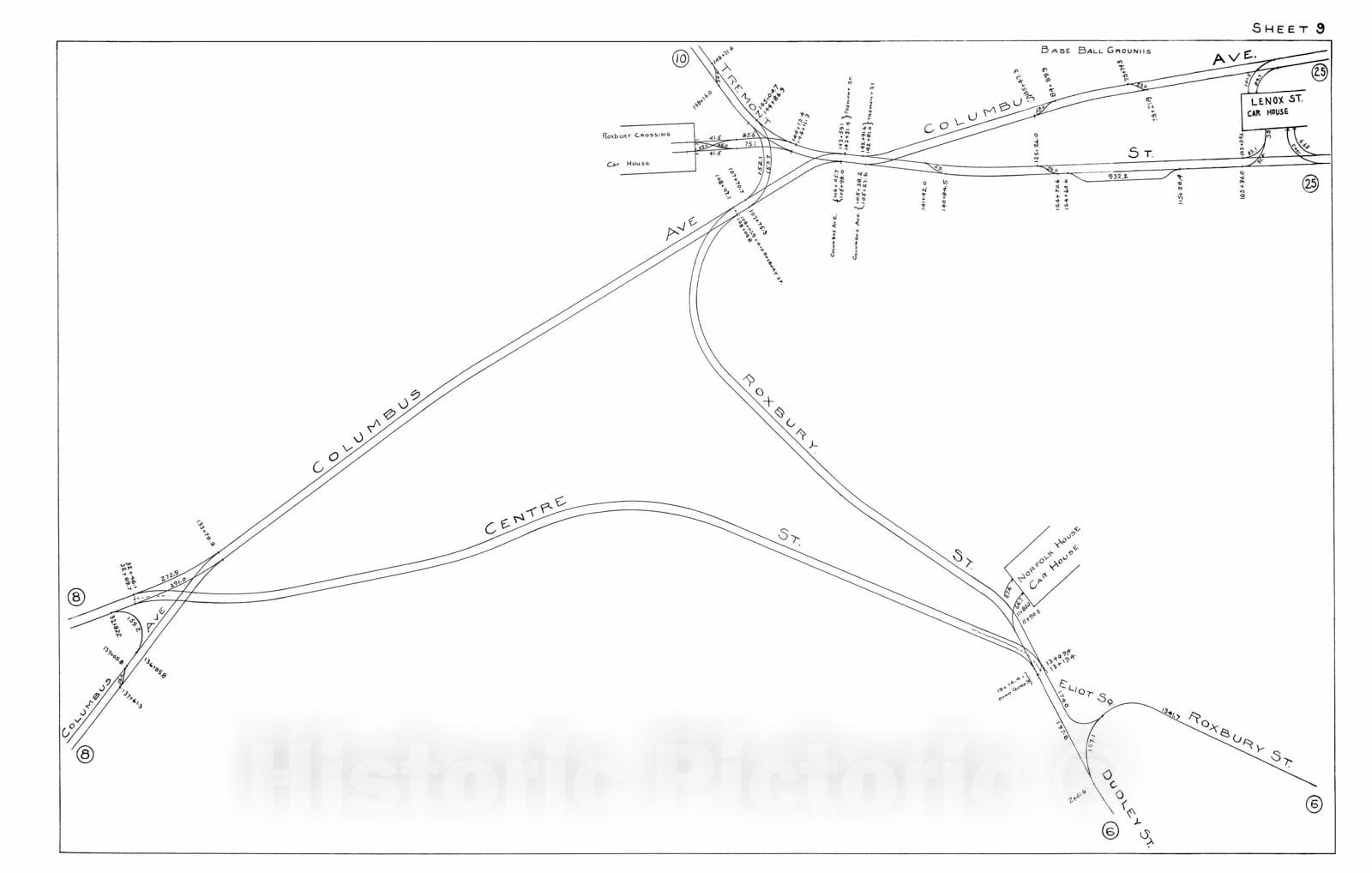 Historic Map : Boston Elevated Railway Track Plans, Roxbury 1899-1915 Plate 009 , Vintage Wall Art