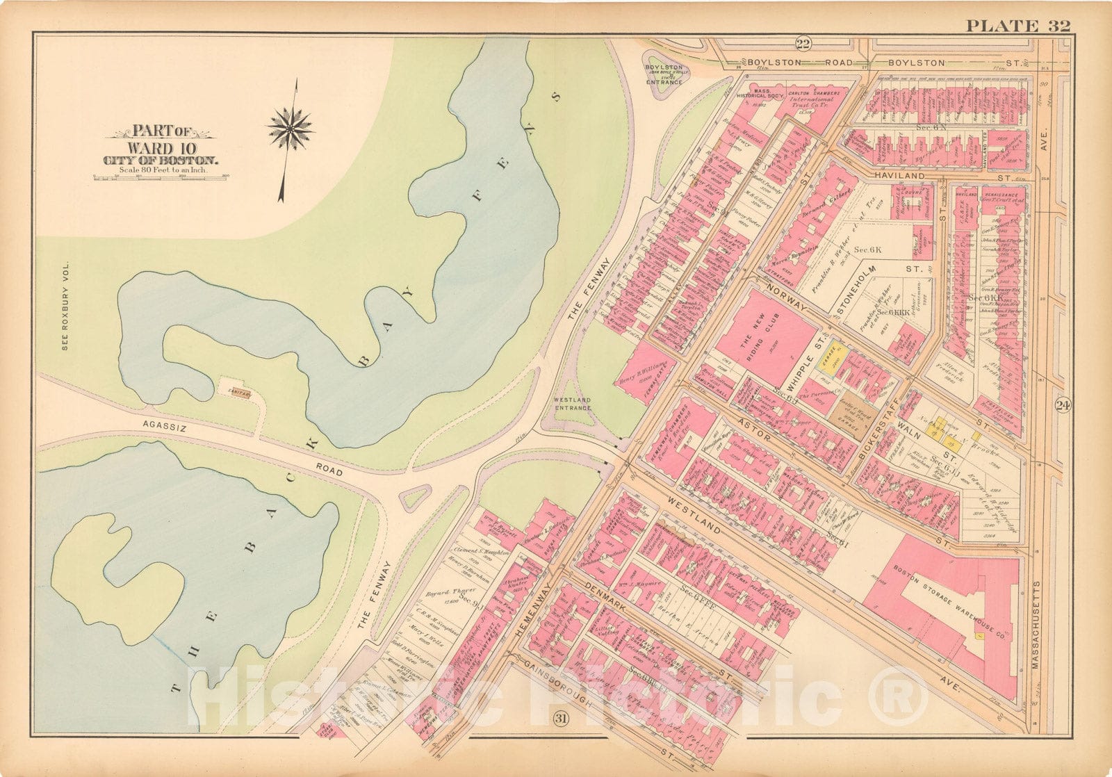 Historic Map : Atlas City of Boston, Boston 1912 Plate 032 , Vintage Wall Art