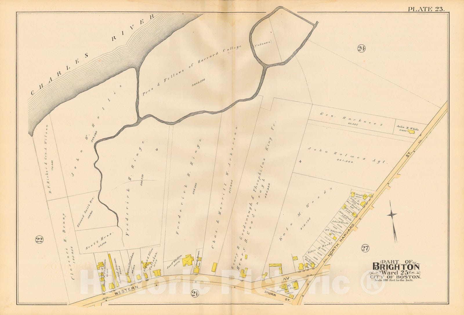 Historic Map : Atlas City of Boston, Volume 7, Brighton Mass., Allston & Brighton 1890 Plate 023 , Vintage Wall Art