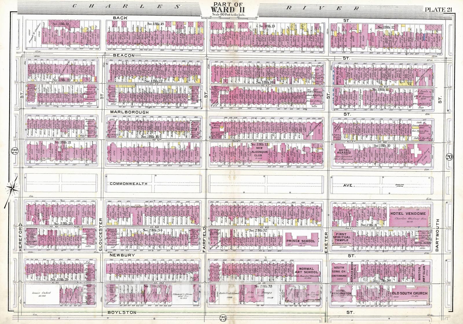 Historic Map : Atlas of Boston Proper, 1902 Plate 021 , Vintage Wall Art