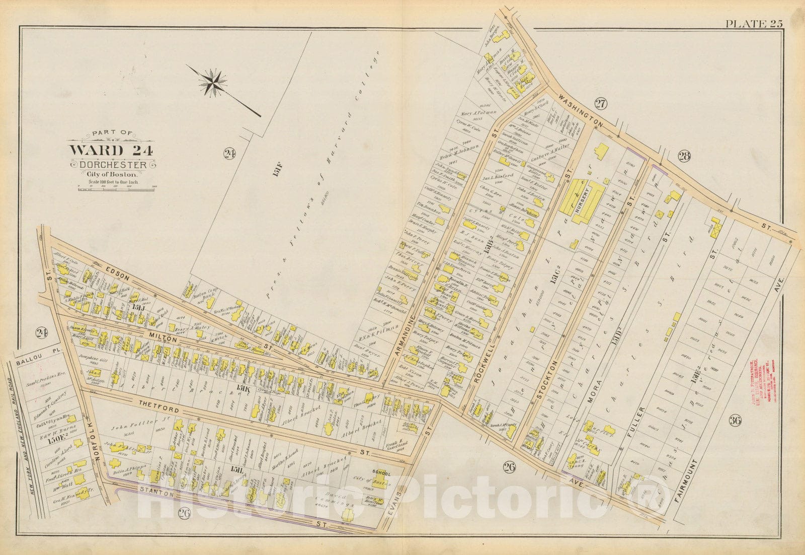 Historic Map : Atlas City of Boston, Vol. 5, Dorchester, Dorchester 1894 Plate 025 , Vintage Wall Art