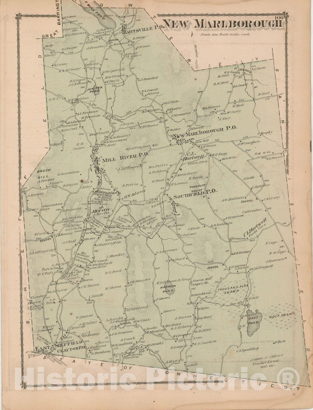 Historic Map : County Atlas of Berkshire County, New Marlborough 1876 , Vintage Wall Art