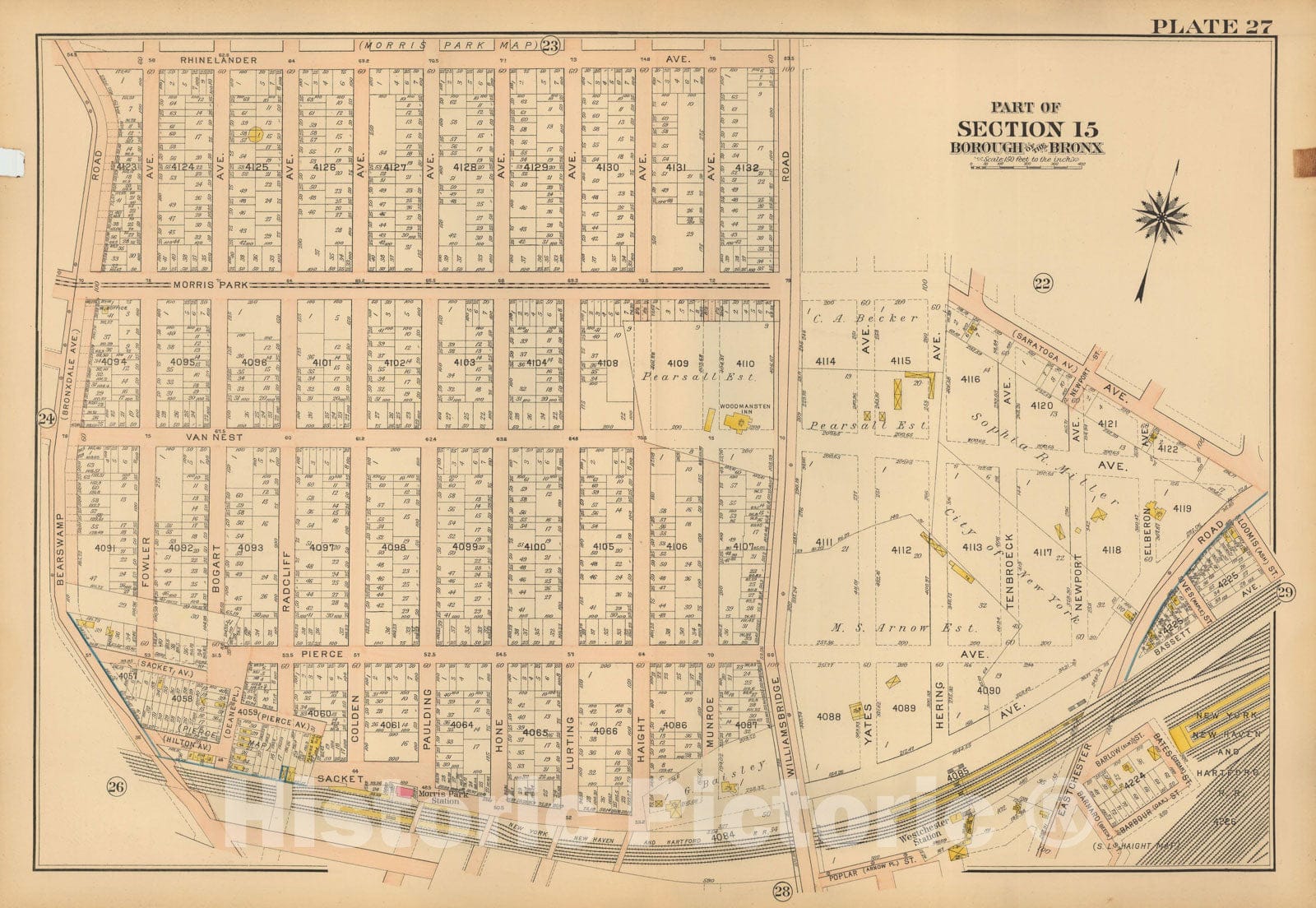 Historic Map : Atlas City of NY, Borough of The Bronx, Annexed District, The Bronx 1913 Plate 027 , Vintage Wall Art