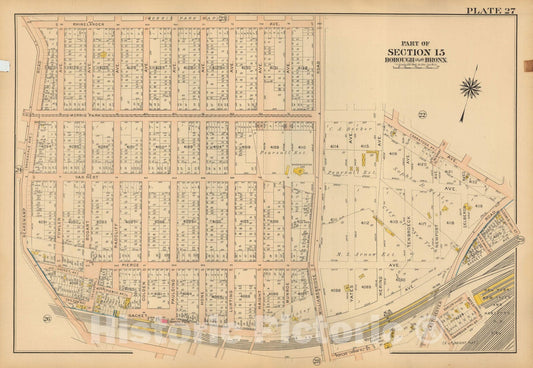 Historic Map : Atlas City of NY, Borough of The Bronx, Annexed District, The Bronx 1913 Plate 027 , Vintage Wall Art