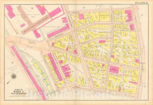 Historic Map : Atlas City of Boston: Charlestown and East Boston, Charlestown 1912 Plate 008 , Vintage Wall Art