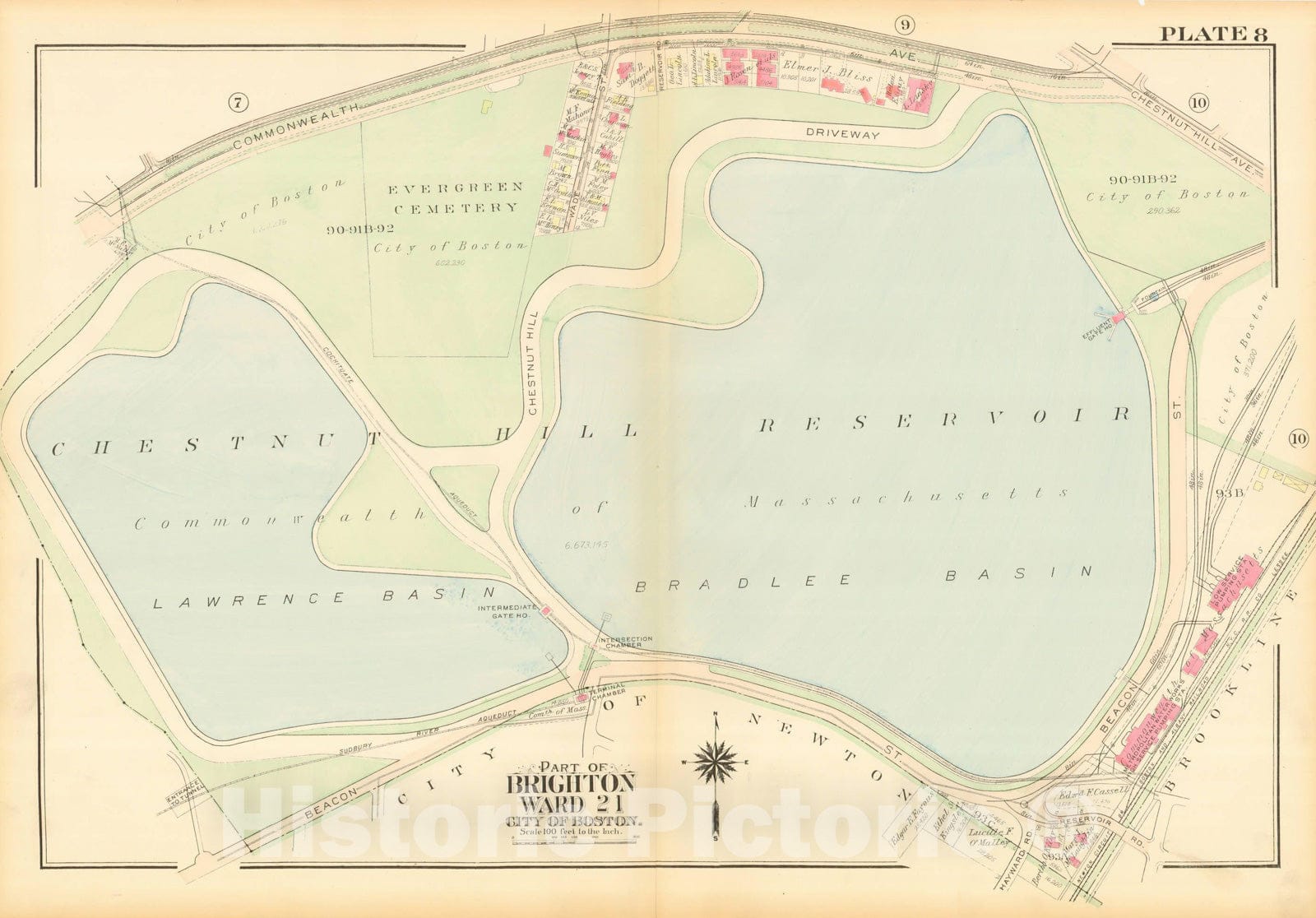 Historic Map : Atlas City of Boston, Brighton, Brighton 1925 Plate 008 , Vintage Wall Art