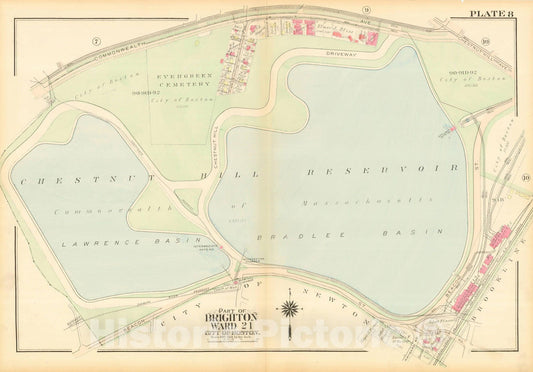 Historic Map : Atlas City of Boston, Brighton, Brighton 1925 Plate 008 , Vintage Wall Art