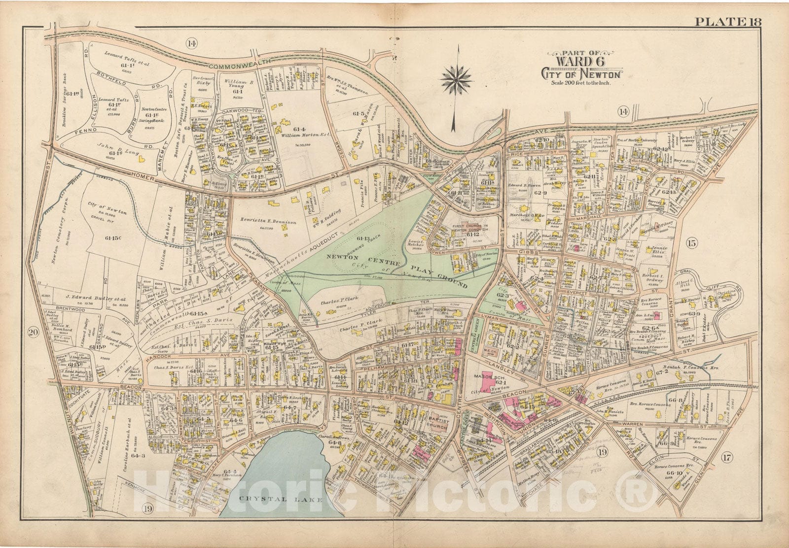 Historic Map : Atlas City of Newton, MA, Newton 1907 Plate 018 , Vintage Wall Art