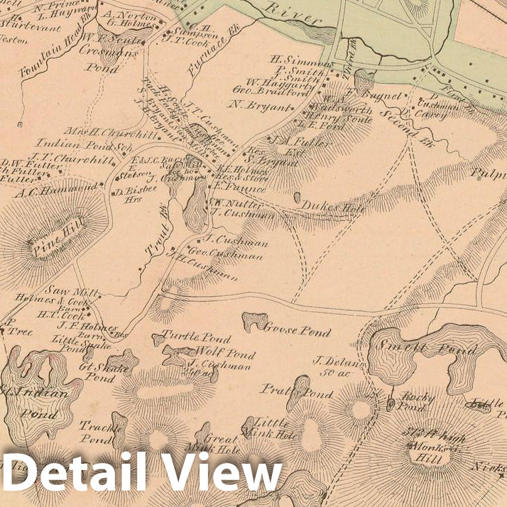 Historic Map : Atlas of Plymouth County Massachusetts, Kingston 1879 , Vintage Wall Art