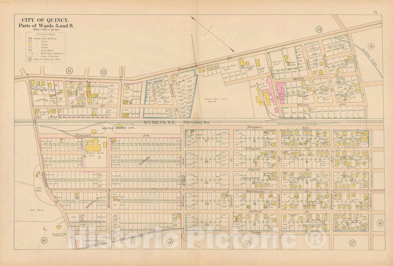 Historic Map : Atlas City of Quincy, Norfolk County, Mass., Quincy 1897 Plate 018 , Vintage Wall Art