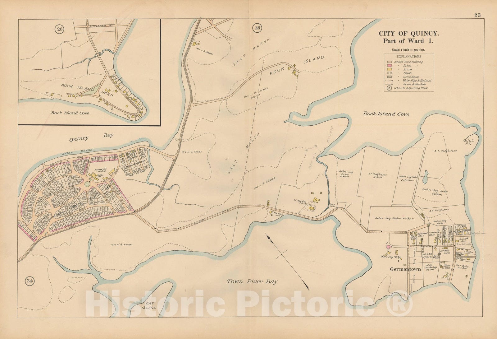 Historic Map : Atlas City of Quincy, Norfolk County, Mass., Quincy 1897 Plate 025 , Vintage Wall Art