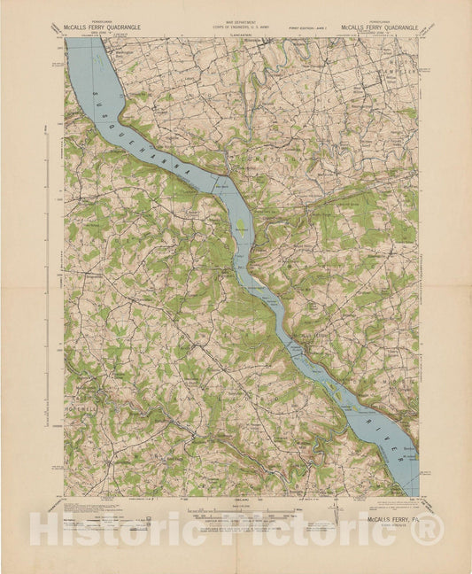Historic Map : USGS 7.5 Minute Sheets and Quadrangles, Chanceford & Conestoga & Lower Chanceford & McCalls Ferry 1943 Topographic Map , Vintage Wall Art
