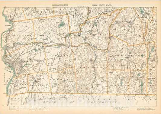Historic Map : Brimfield & Chicopee & Ludlow & Monson & Palmer & Springfield & Warren & Wilbraham 1908 Plate 021 , Topographical Atlas of Massachusetts , Vintage Wall Art